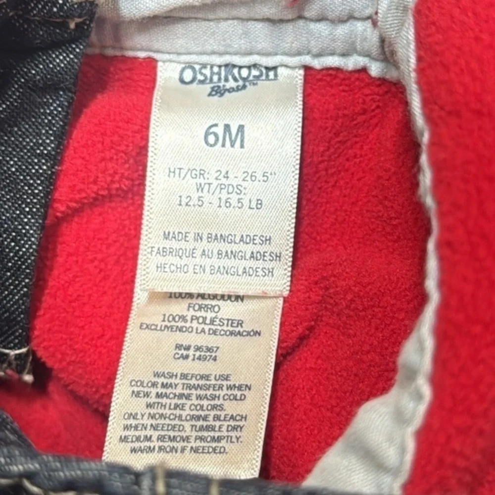 OshKosh‎ B’Gosh veatbak red fleece lined denim jean bib overalls 6mos